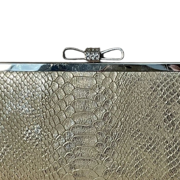 INC International Concepts "Carolyn" Gold Snake Print Rhinestone Bow Clutch NWOT - Picture 6 of 9